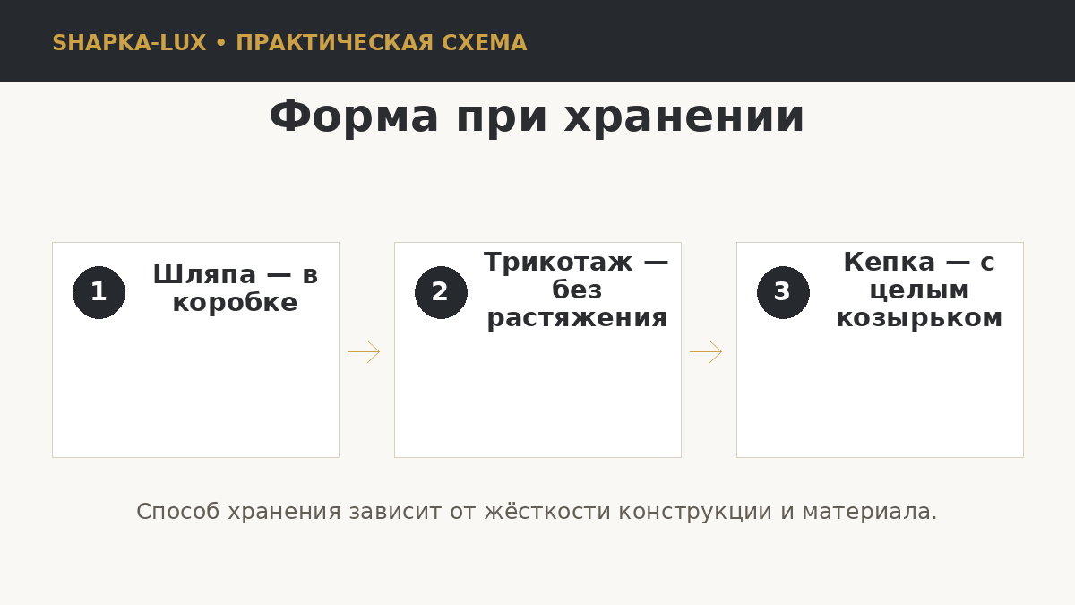 Схема хранения шляпы, шапки и кепки